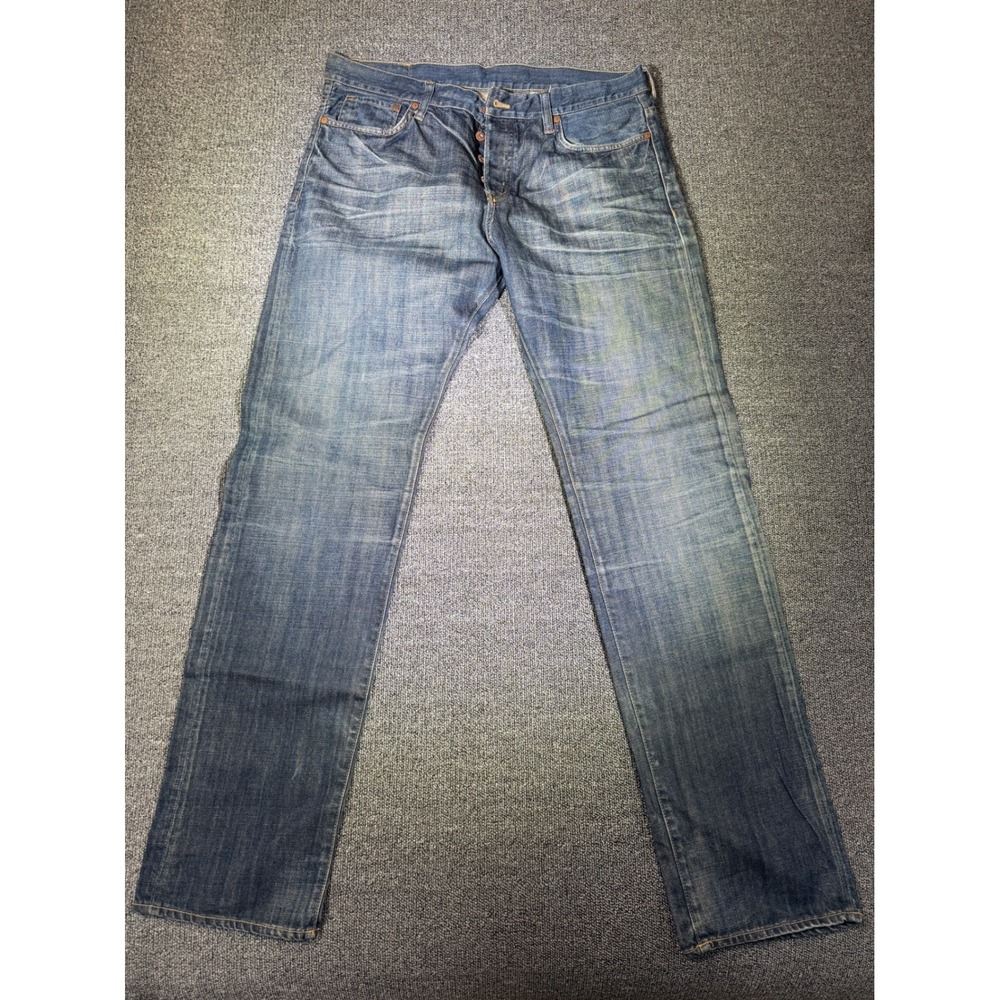 H&M &Denim Mens Straight Regular Waist Jeans Blue Medium‎ Wash 36x36 Button Fly